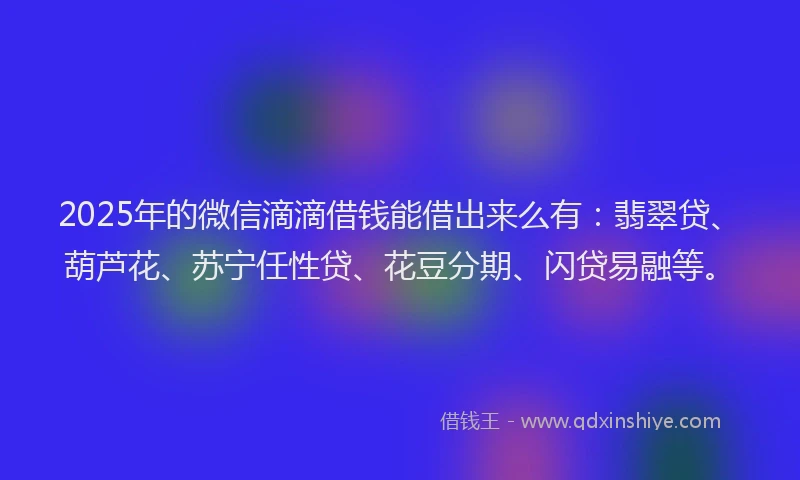 2025年的微信滴滴借钱能借出来么有：翡翠贷、葫芦花、苏宁任性贷、花豆分期、闪贷易融等。