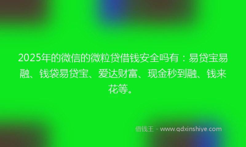 2025年的微信的微粒贷借钱安全吗有：易贷宝易融、钱袋易贷宝、爱达财富、现金秒到融、钱来花等。