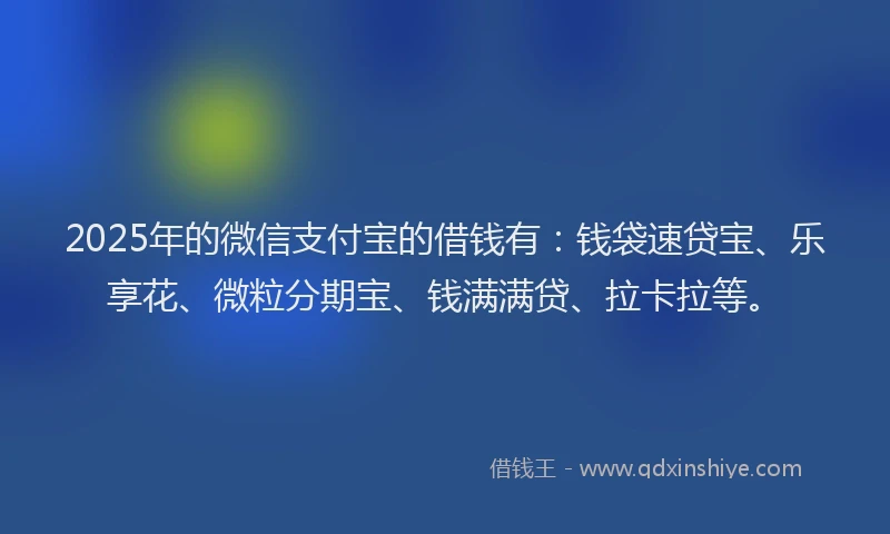 2025年的微信支付宝的借钱有：钱袋速贷宝、乐享花、微粒分期宝、钱满满贷、拉卡拉等。