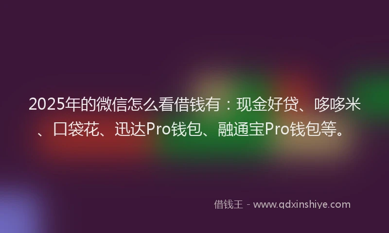 2025年的微信怎么看借钱有：现金好贷、哆哆米、口袋花、迅达Pro钱包、融通宝Pro钱包等。