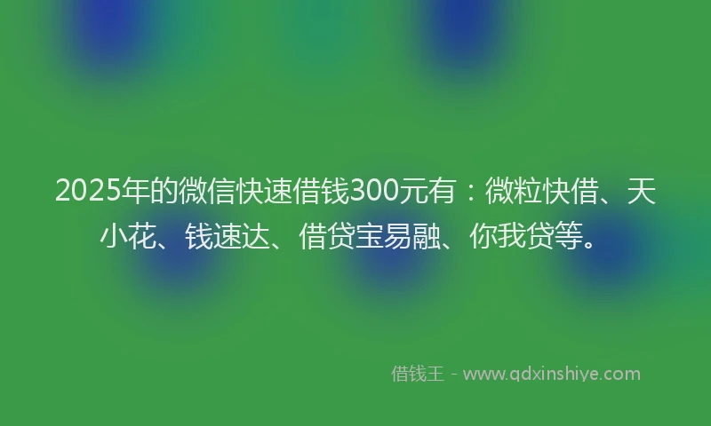 2025年的微信快速借钱300元有：微粒快借、天小花、钱速达、借贷宝易融、你我贷等。