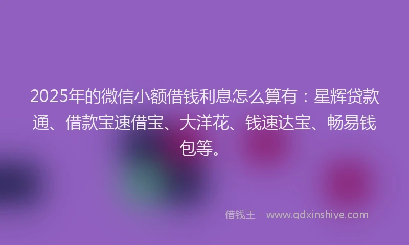 2025年的微信小额借钱利息怎么算有：星辉贷款通、借款宝速借宝、大洋花、钱速达宝、畅易钱包等。