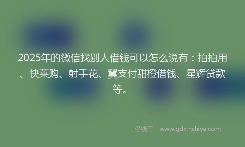 2025年的微信找别人借钱可以怎么说有：拍拍用、快莱购、射手花、翼支付甜橙借钱、星辉贷款等。