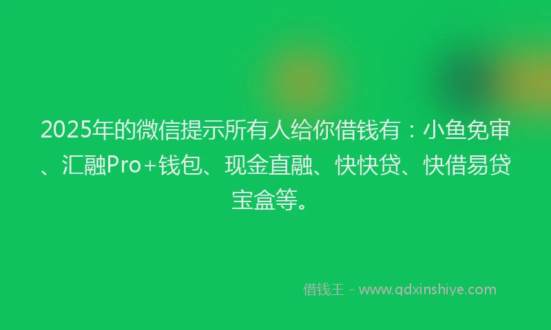 2025年的微信提示所有人给你借钱有：小鱼免审、汇融Pro+钱包、现金直融、快快贷、快借易贷宝盒等。