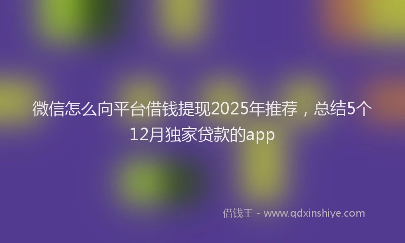 微信怎么向平台借钱提现2025年推荐，总结5个12月独家贷款的app