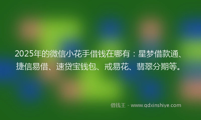 2025年的微信小花手借钱在哪有：星梦借款通、捷信易借、速贷宝钱包、戒易花、翡翠分期等。