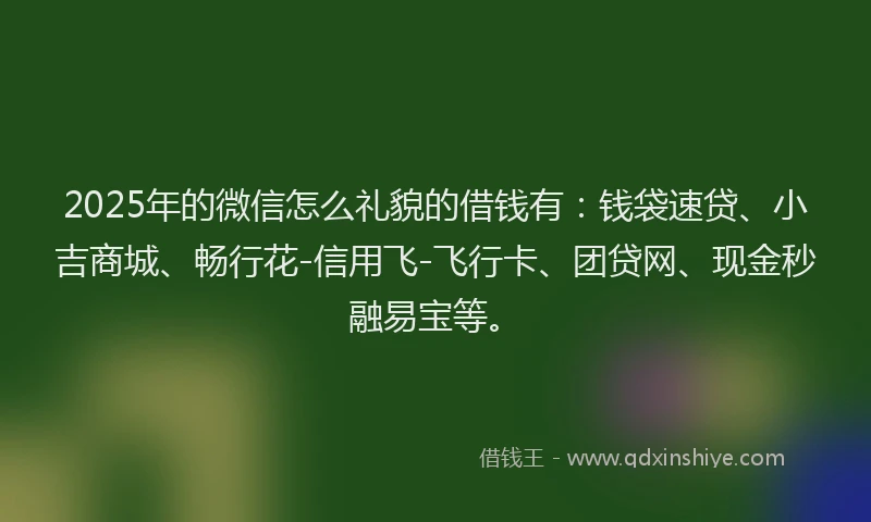 2025年的微信怎么礼貌的借钱有：钱袋速贷、小吉商城、畅行花-信用飞-飞行卡、团贷网、现金秒融易宝等。