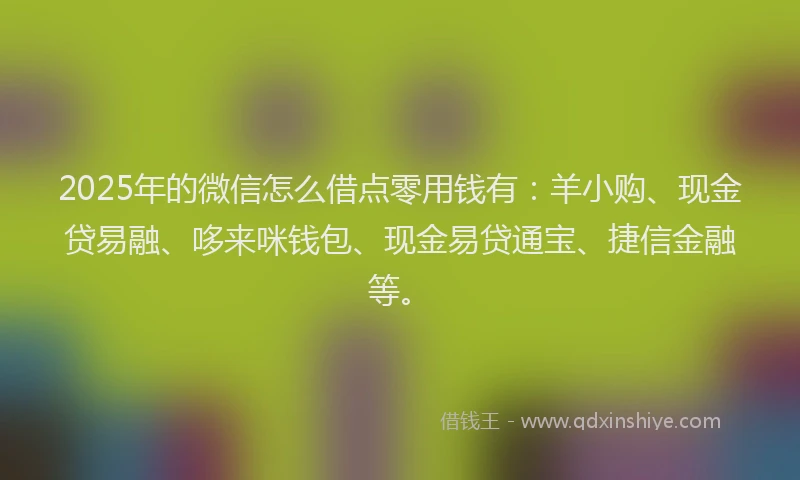 2025年的微信怎么借点零用钱有：羊小购、现金贷易融、哆来咪钱包、现金易贷通宝、捷信金融等。