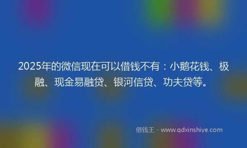 2025年的微信现在可以借钱不有：小鹅花钱、极融、现金易融贷、银河信贷、功夫贷等。