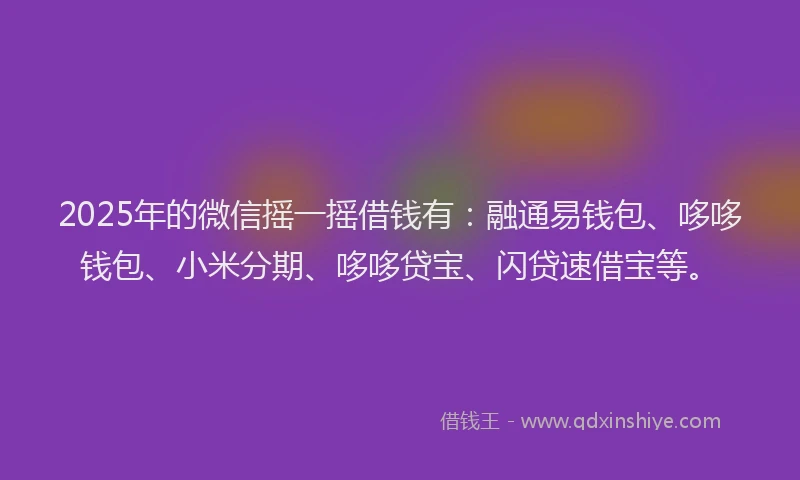 2025年的微信摇一摇借钱有：融通易钱包、哆哆钱包、小米分期、哆哆贷宝、闪贷速借宝等。