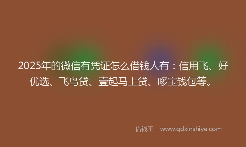 2025年的微信有凭证怎么借钱人有：信用飞、好优选、飞鸟贷、壹起马上贷、哆宝钱包等。