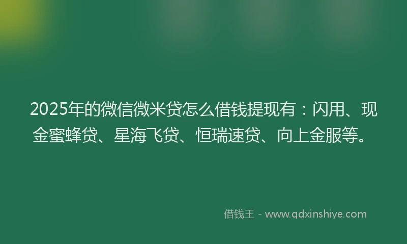 2025年的微信微米贷怎么借钱提现有：闪用、现金蜜蜂贷、星海飞贷、恒瑞速贷、向上金服等。