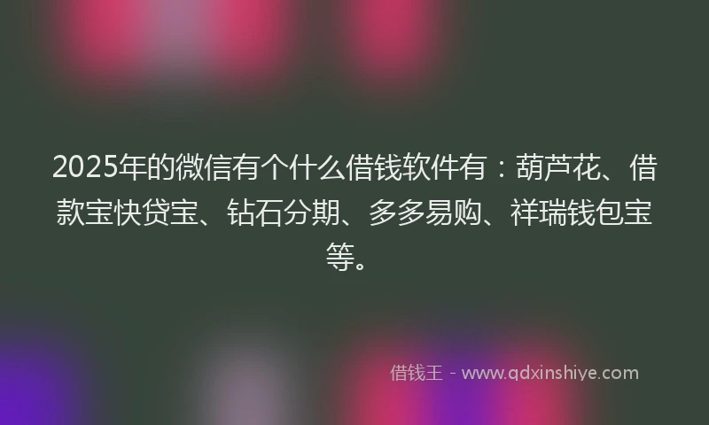 2025年的微信有个什么借钱软件有：葫芦花、借款宝快贷宝、钻石分期、多多易购、祥瑞钱包宝等。