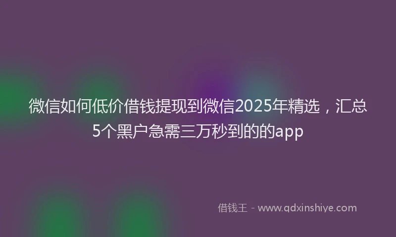 微信如何低价借钱提现到微信2025年精选，汇总5个黑户急需三万秒到的的app
