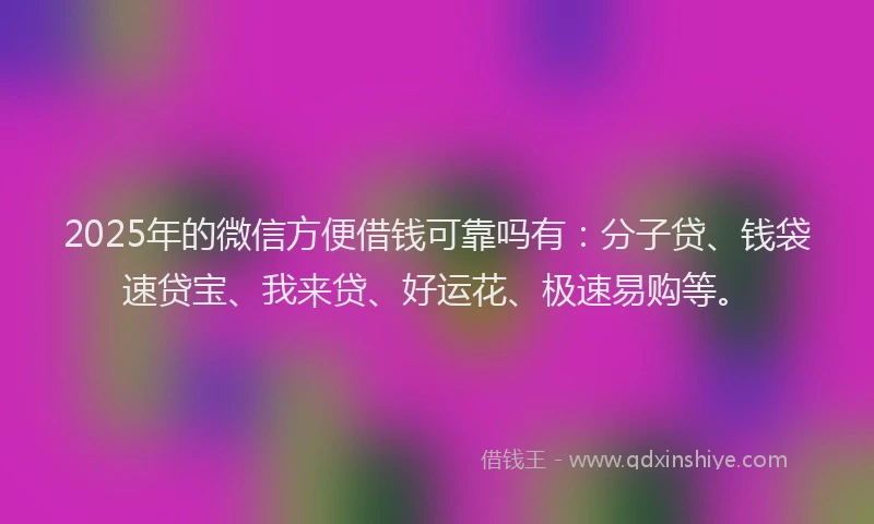 2025年的微信方便借钱可靠吗有：分子贷、钱袋速贷宝、我来贷、好运花、极速易购等。
