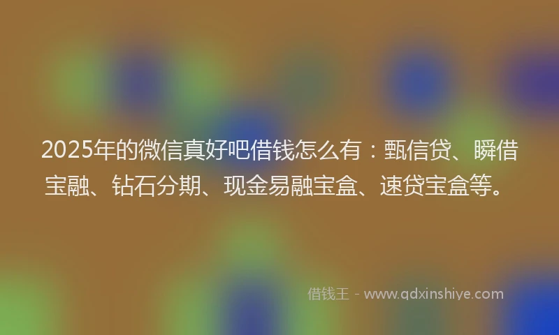 2025年的微信真好吧借钱怎么有：甄信贷、瞬借宝融、钻石分期、现金易融宝盒、速贷宝盒等。