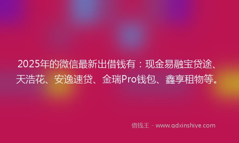 2025年的微信最新出借钱有：现金易融宝贷途、天浩花、安逸速贷、金瑞Pro钱包、鑫享租物等。