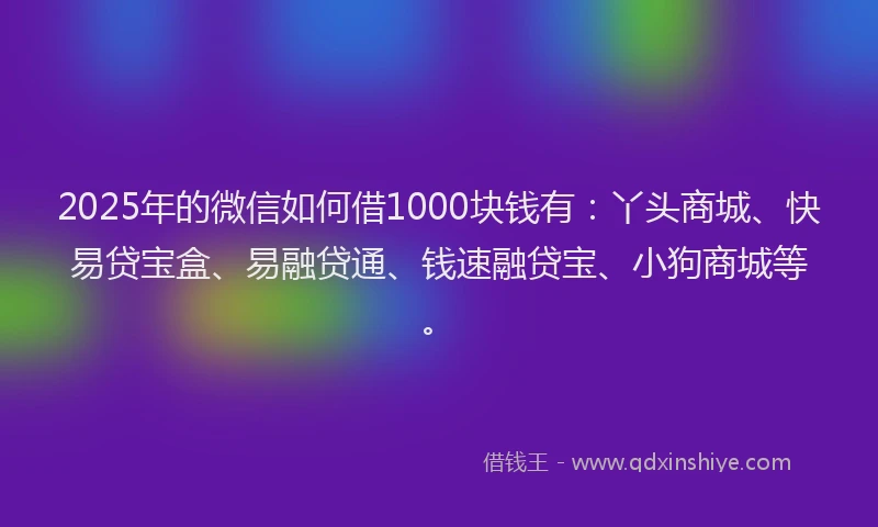 2025年的微信如何借1000块钱有：丫头商城、快易贷宝盒、易融贷通、钱速融贷宝、小狗商城等。