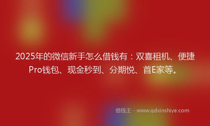 2025年的微信新手怎么借钱有：双喜租机、便捷Pro钱包、现金秒到、分期悦、首E家等。