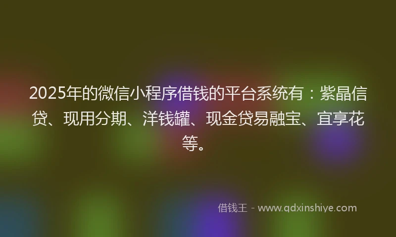 2025年的微信小程序借钱的平台系统有：紫晶信贷、现用分期、洋钱罐、现金贷易融宝、宜享花等。