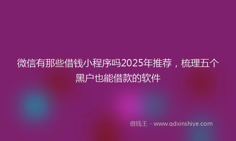 微信有那些借钱小程序吗2025年推荐，梳理五个黑户也能借款的软件