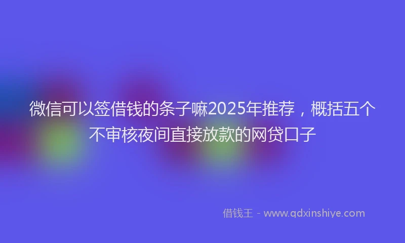微信可以签借钱的条子嘛2025年推荐，概括五个不审核夜间直接放款的网贷口子
