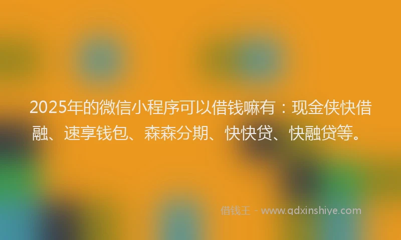 2025年的微信小程序可以借钱嘛有：现金侠快借融、速享钱包、森森分期、快快贷、快融贷等。