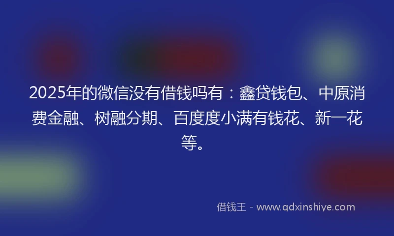 2025年的微信没有借钱吗有：鑫贷钱包、中原消费金融、树融分期、百度度小满有钱花、新一花等。