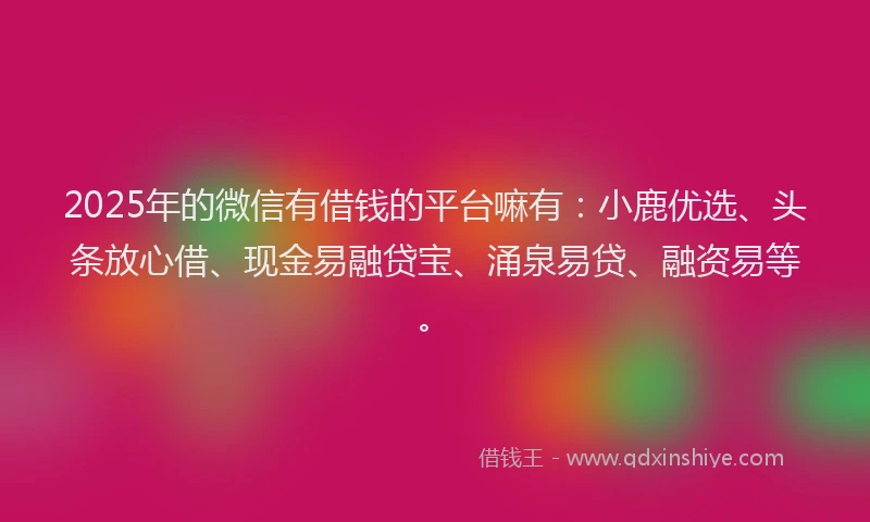 2025年的微信有借钱的平台嘛有：小鹿优选、头条放心借、现金易融贷宝、涌泉易贷、融资易等。