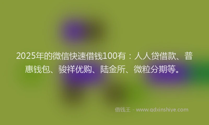 2025年的微信快速借钱100有：人人贷借款、普惠钱包、骏祥优购、陆金所、微粒分期等。