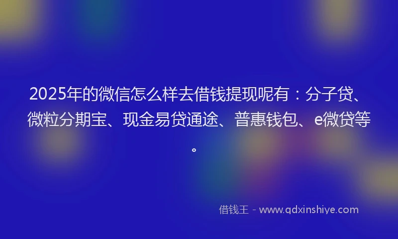 2025年的微信怎么样去借钱提现呢有：分子贷、微粒分期宝、现金易贷通途、普惠钱包、e微贷等。