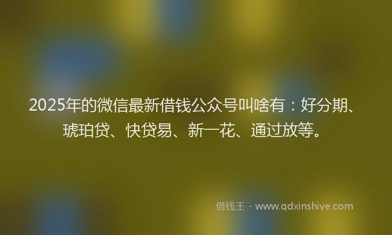 2025年的微信最新借钱公众号叫啥有：好分期、琥珀贷、快贷易、新一花、通过放等。