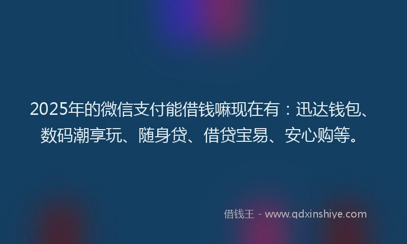 2025年的微信支付能借钱嘛现在有：迅达钱包、数码潮享玩、随身贷、借贷宝易、安心购等。