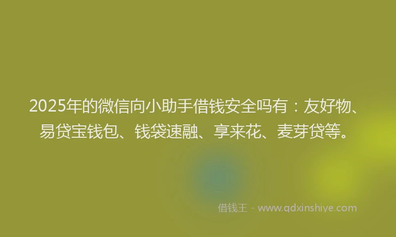 2025年的微信向小助手借钱安全吗有：友好物、易贷宝钱包、钱袋速融、享来花、麦芽贷等。