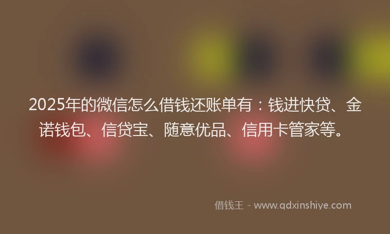 2025年的微信怎么借钱还账单有：钱进快贷、金诺钱包、信贷宝、随意优品、信用卡管家等。