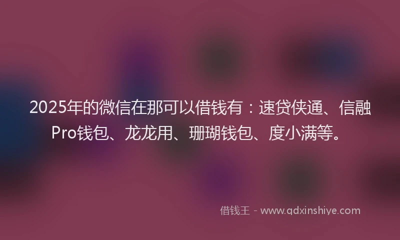2025年的微信在那可以借钱有：速贷侠通、信融Pro钱包、龙龙用、珊瑚钱包、度小满等。