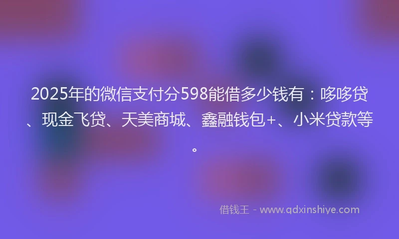 2025年的微信支付分598能借多少钱有：哆哆贷、现金飞贷、天美商城、鑫融钱包+、小米贷款等。