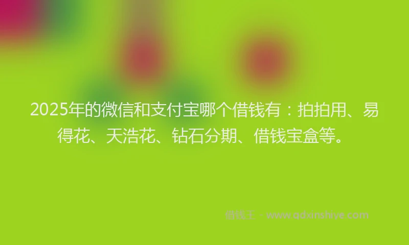 2025年的微信和支付宝哪个借钱有：拍拍用、易得花、天浩花、钻石分期、借钱宝盒等。