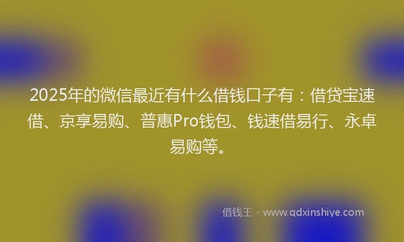 2025年的微信最近有什么借钱口子有：借贷宝速借、京享易购、普惠Pro钱包、钱速借易行、永卓易购等。