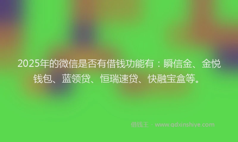 2025年的微信是否有借钱功能有：瞬信金、金悦钱包、蓝领贷、恒瑞速贷、快融宝盒等。