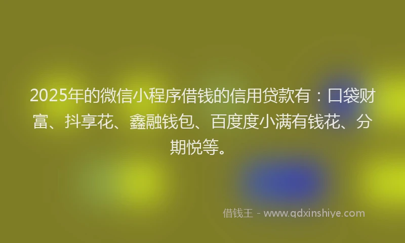 2025年的微信小程序借钱的信用贷款有：口袋财富、抖享花、鑫融钱包、百度度小满有钱花、分期悦等。
