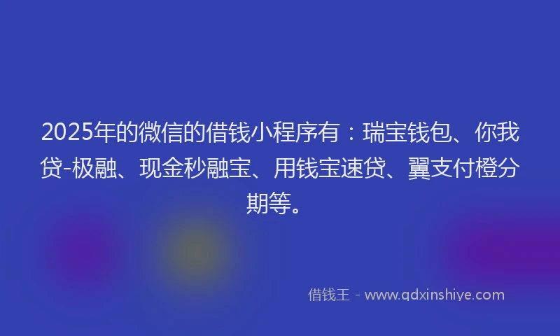 2025年的微信的借钱小程序有：瑞宝钱包、你我贷-极融、现金秒融宝、用钱宝速贷、翼支付橙分期等。