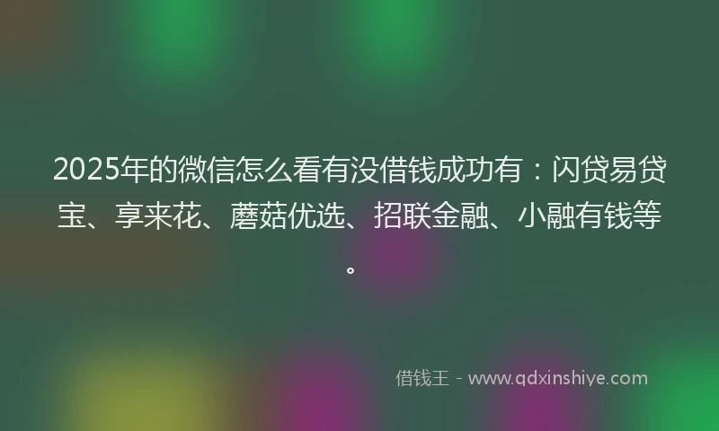 2025年的微信怎么看有没借钱成功有：闪贷易贷宝、享来花、蘑菇优选、招联金融、小融有钱等。
