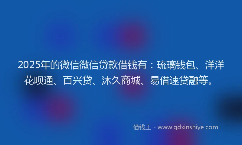 2025年的微信微信贷款借钱有：琉璃钱包、洋洋花呗通、百兴贷、沐久商城、易借速贷融等。