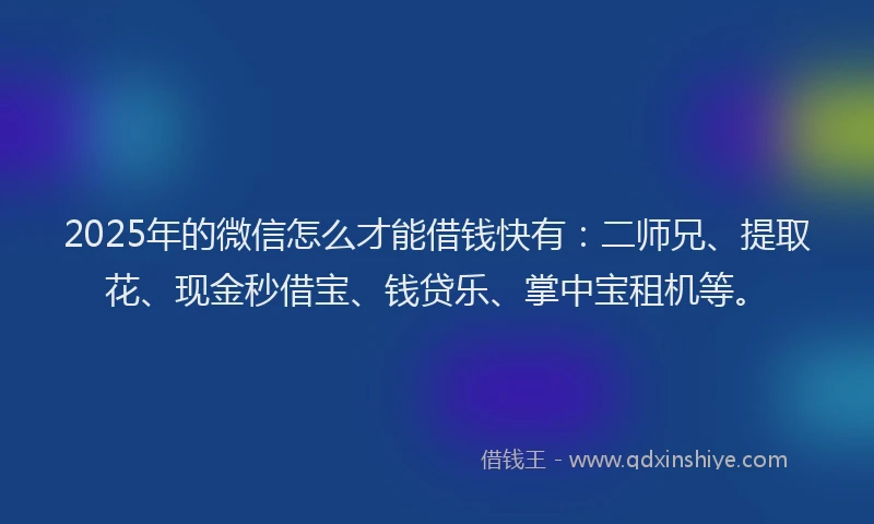 2025年的微信怎么才能借钱快有：二师兄、提取花、现金秒借宝、钱贷乐、掌中宝租机等。
