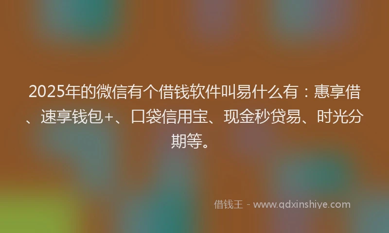 2025年的微信有个借钱软件叫易什么有：惠享借、速享钱包+、口袋信用宝、现金秒贷易、时光分期等。