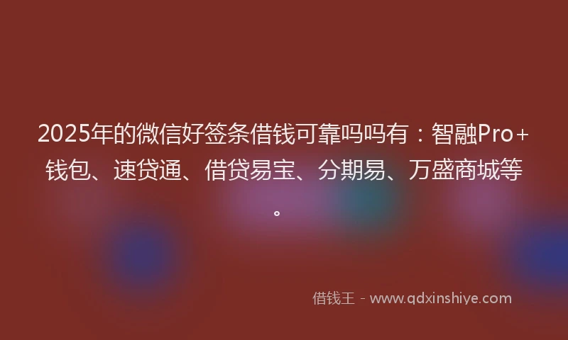 2025年的微信好签条借钱可靠吗吗有：智融Pro+钱包、速贷通、借贷易宝、分期易、万盛商城等。