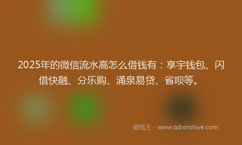 2025年的微信流水高怎么借钱有：享宇钱包、闪借快融、分乐购、涌泉易贷、省呗等。