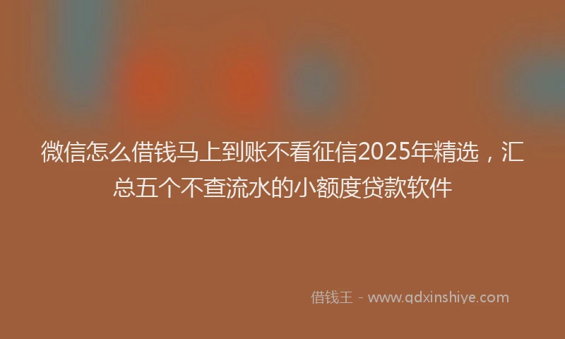 微信怎么借钱马上到账不看征信2025年精选，汇总五个不查流水的小额度贷款软件