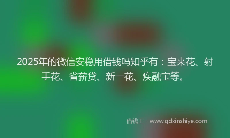 2025年的微信安稳用借钱吗知乎有：宝来花、射手花、省薪贷、新一花、疾融宝等。